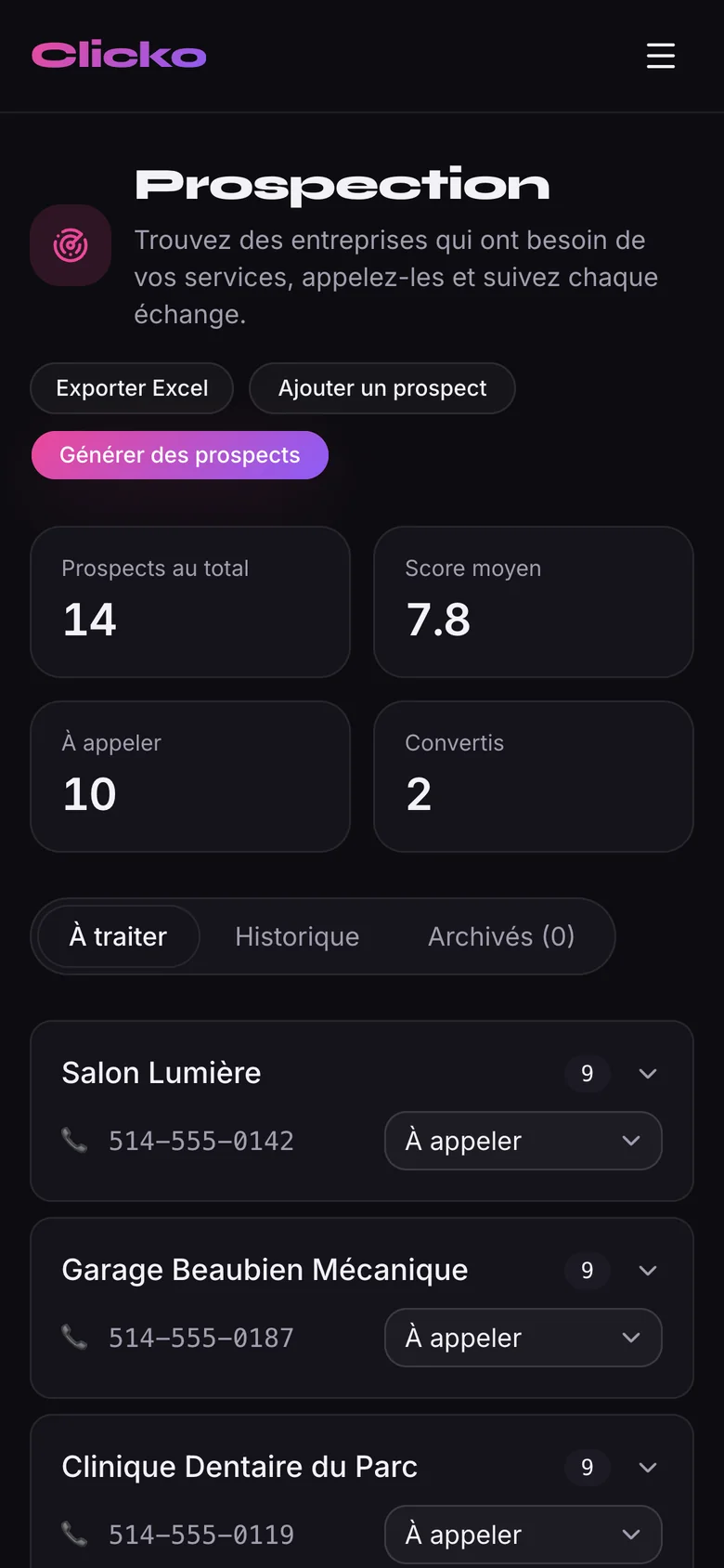 La liste de prospects sur téléphone