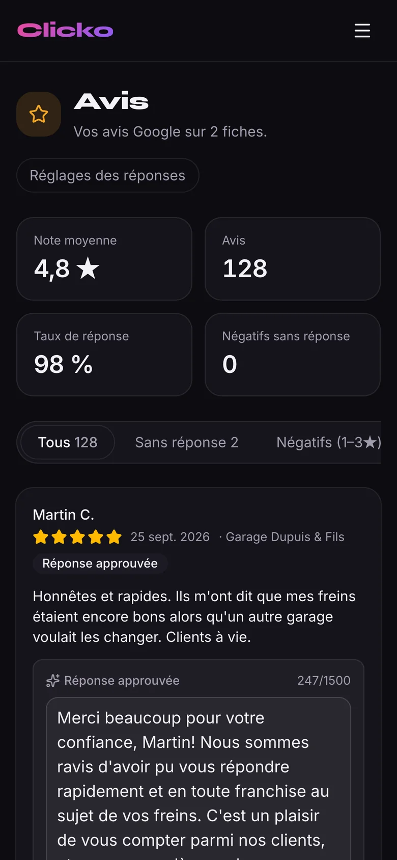 Les avis Google sur téléphone