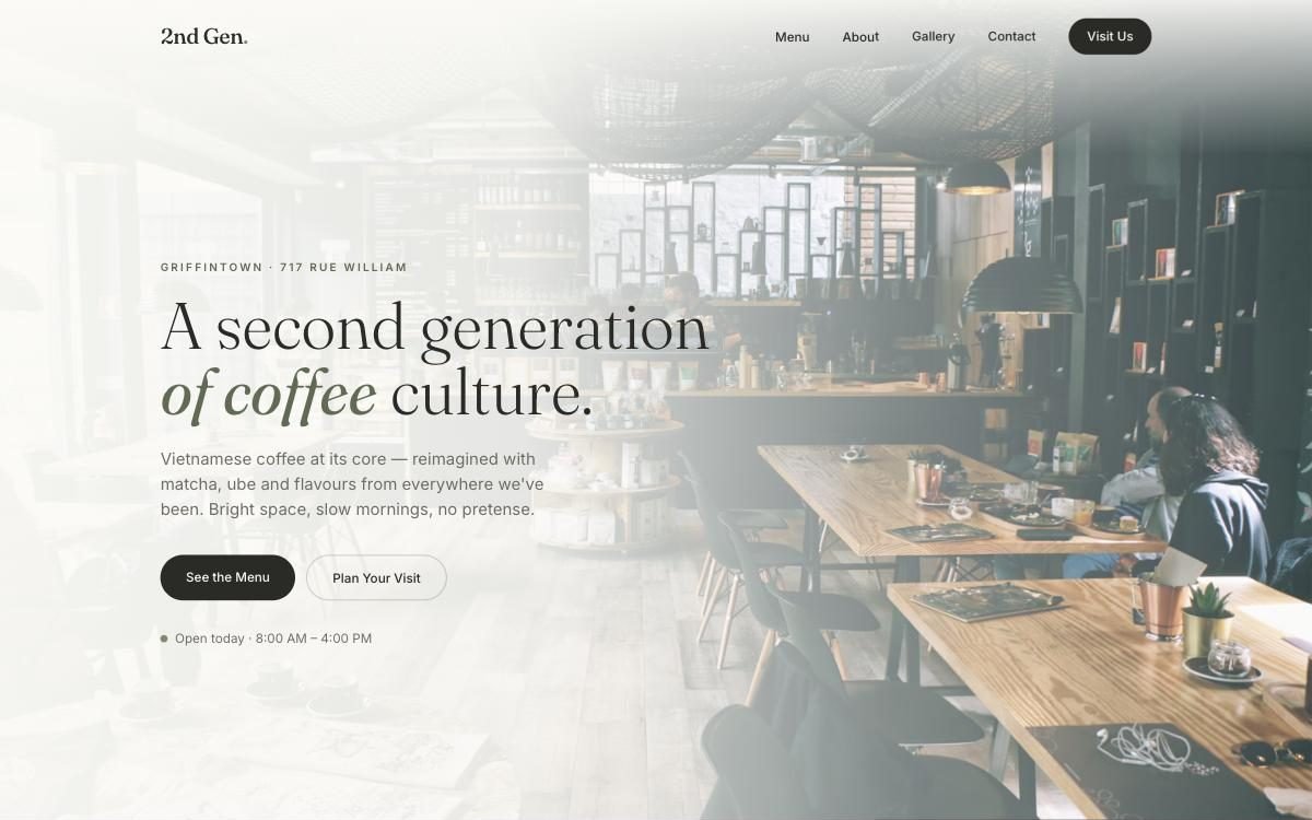 Aperçu du site Café 2nd Gen