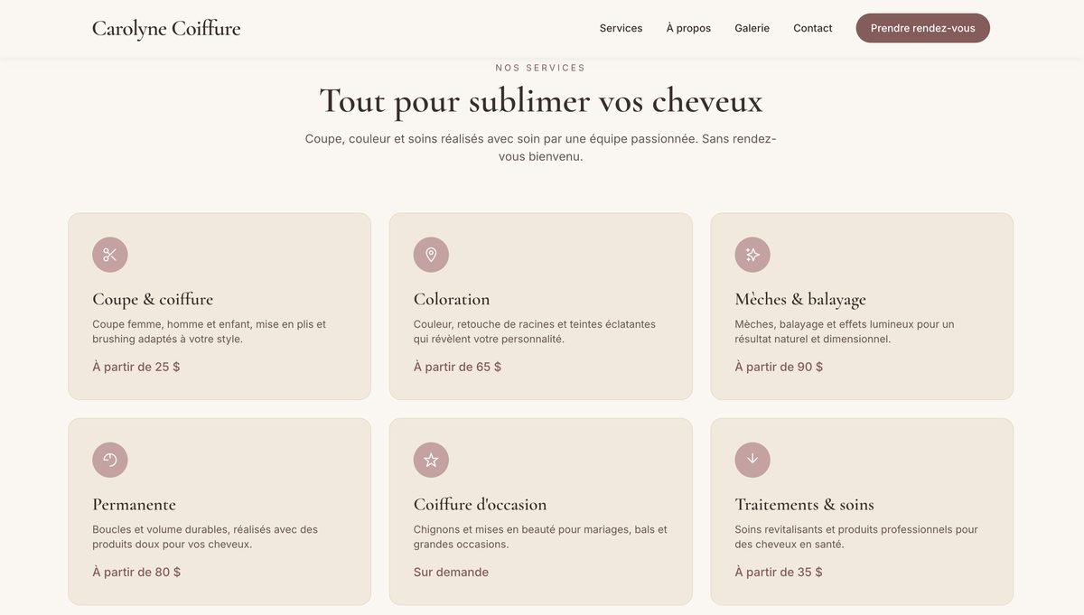Carolyne Coiffure website preview