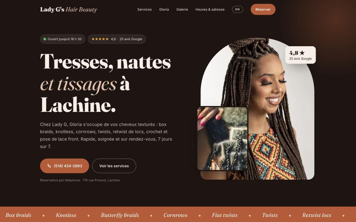 Aperçu du site Lady G's Hair Beauty
