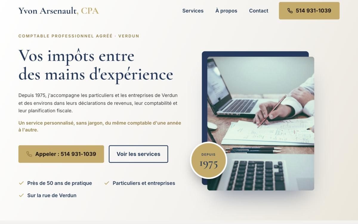 Aperçu du site Yvon Arsenault, CPA
